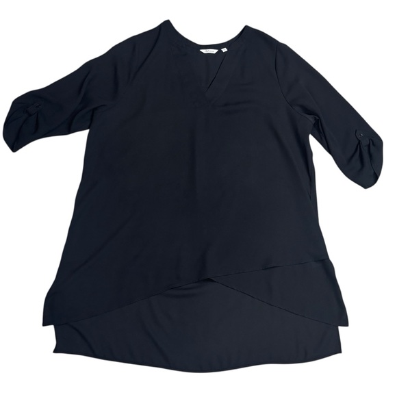 Reitmans Black 1/2  Sleeve Layer Look Front Semi Sheer Hi Lo V-Neck Blouse 16 - Picture 11 of 11